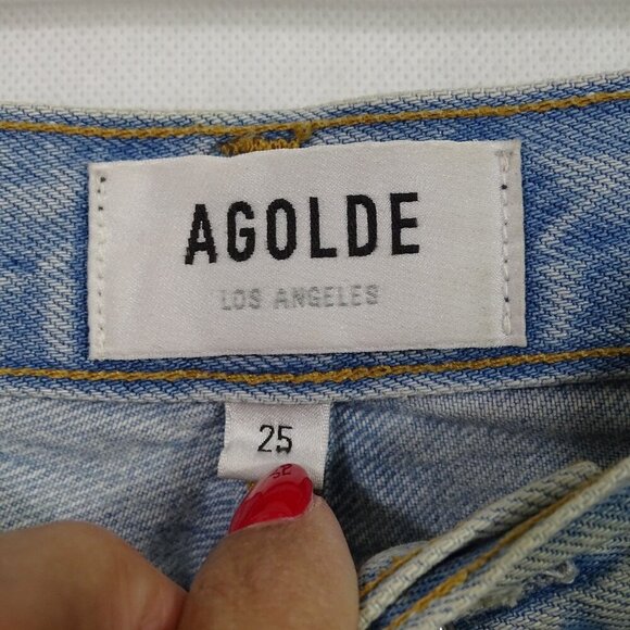 Agolde Riley High Rise Slim Straight Ripped Jeans Size 25 Light Wash Button Fly - Picture 4 of 7